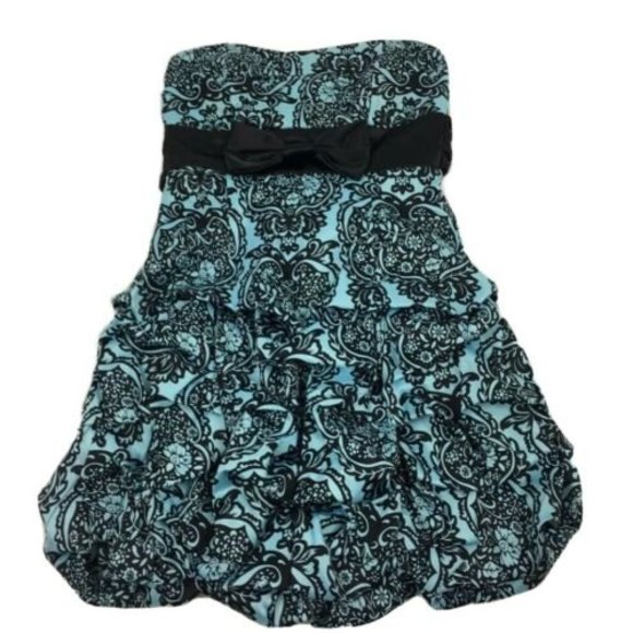 Ruby Rox Dresses & Skirts - SOLD Bubble Party Dress Blue Black Damask Print Strapless Goth Grunge Preppy y2k